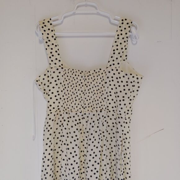 Rachel Zoe Women Sleeveless Rayon Midi Dress SZ 12 Cream/Polka Dot Retro Pin Up - Picture 5 of 9